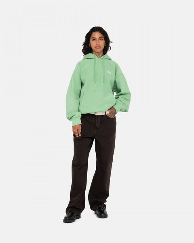 Stussy Stock Logo Hood Sweatshirts Dames Groen Belgium | VDV-4106