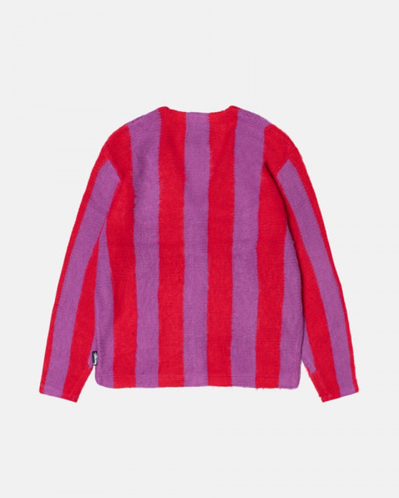 Stussy Stripe Brushed Cardigan Trui Dames Paars Belgium | FGD-7469