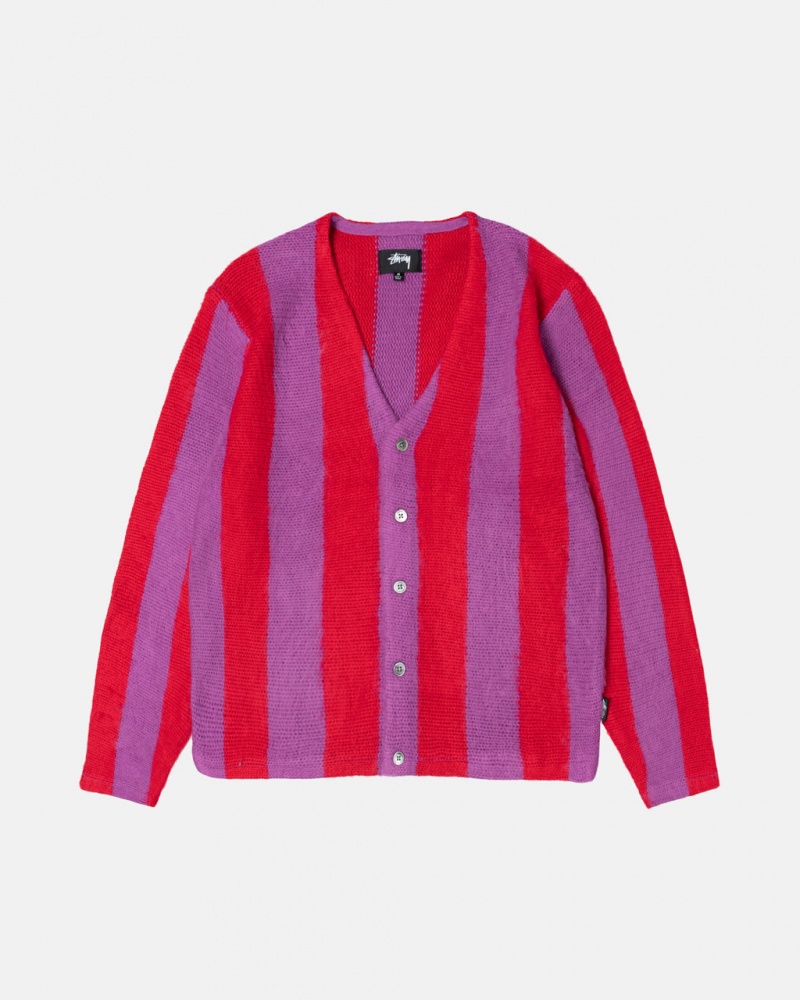 Stussy Stripe Brushed Cardigan Trui Dames Paars Belgium | FGD-7469