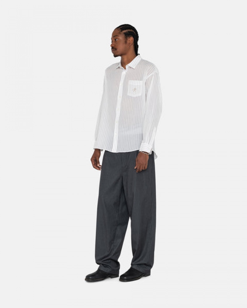 Stussy Stripe Volume Geplooid Trouser Broek Heren Grijs Belgium | XQF-3648