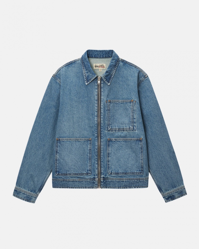 Stussy Zip Werk Jacket Denim Denim Dames Blauw Belgium | KKG-7431